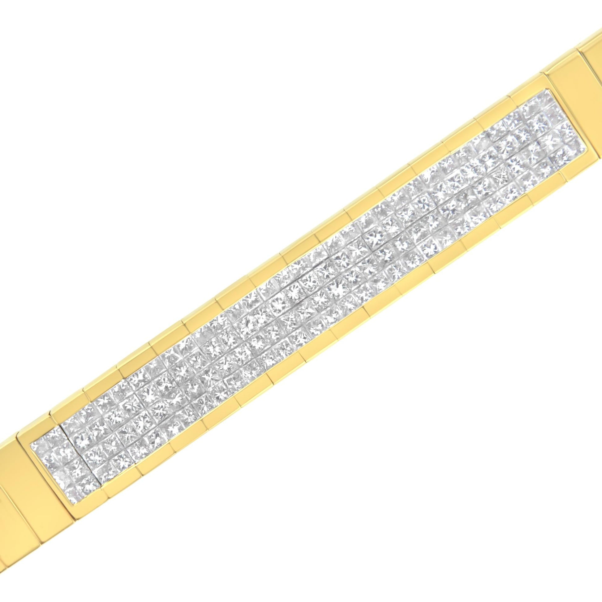 14K Yellow Gold 3 5/8 cttw Invisible Set Princess-Cut Diamond ID Tenni - The Sparkling Squirrels & Co. 