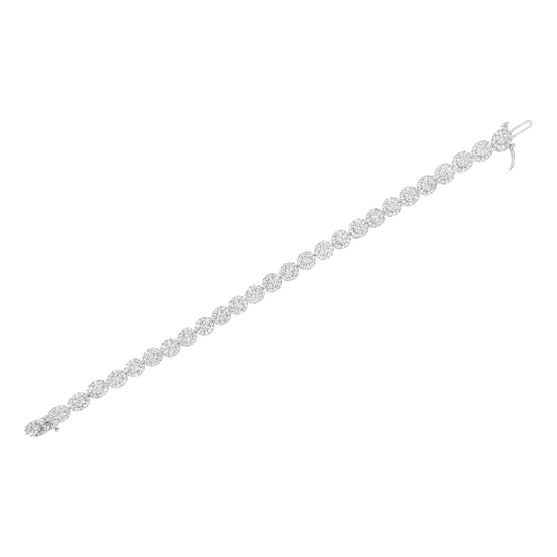 14K White Gold 3-3/4 Cttw Round-Brilliant Cut Diamond 7-1/4" Round Clu - The Sparkling Squirrels & Co. 