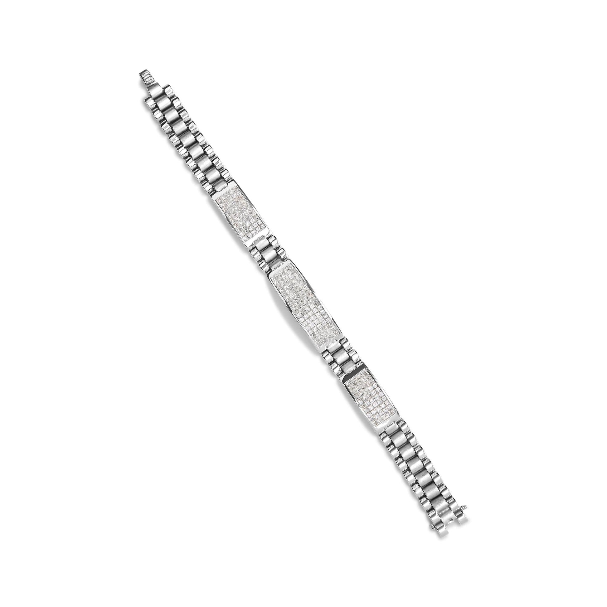 14K White Gold 12.0 Cttw Men's Invisible Set Princess Diamond Tennis B - The Sparkling Squirrels & Co. 