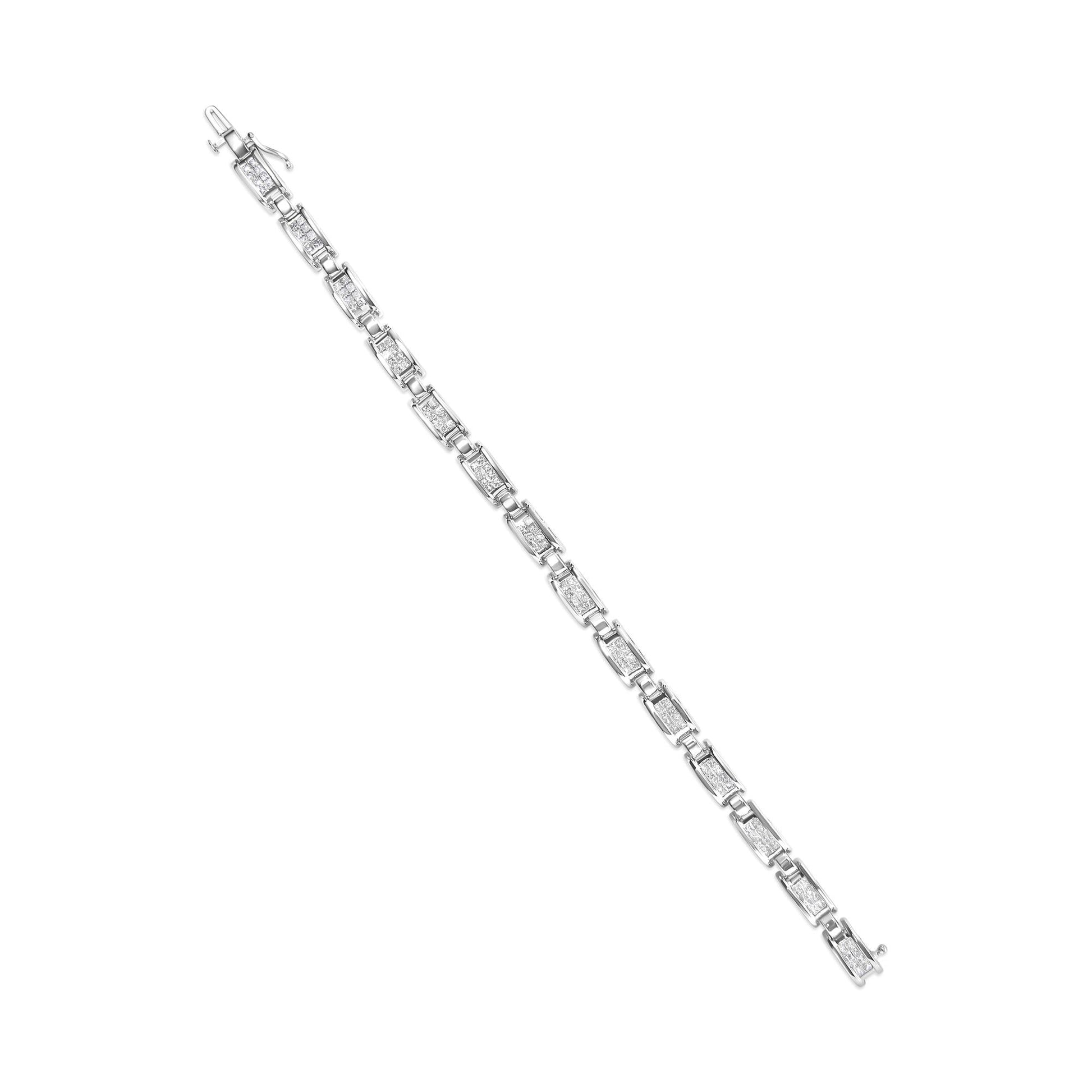 14K White Gold 3.0 Cttw Invisible Set Princess Cut Diamond Link and Bu - The Sparkling Squirrels & Co. 