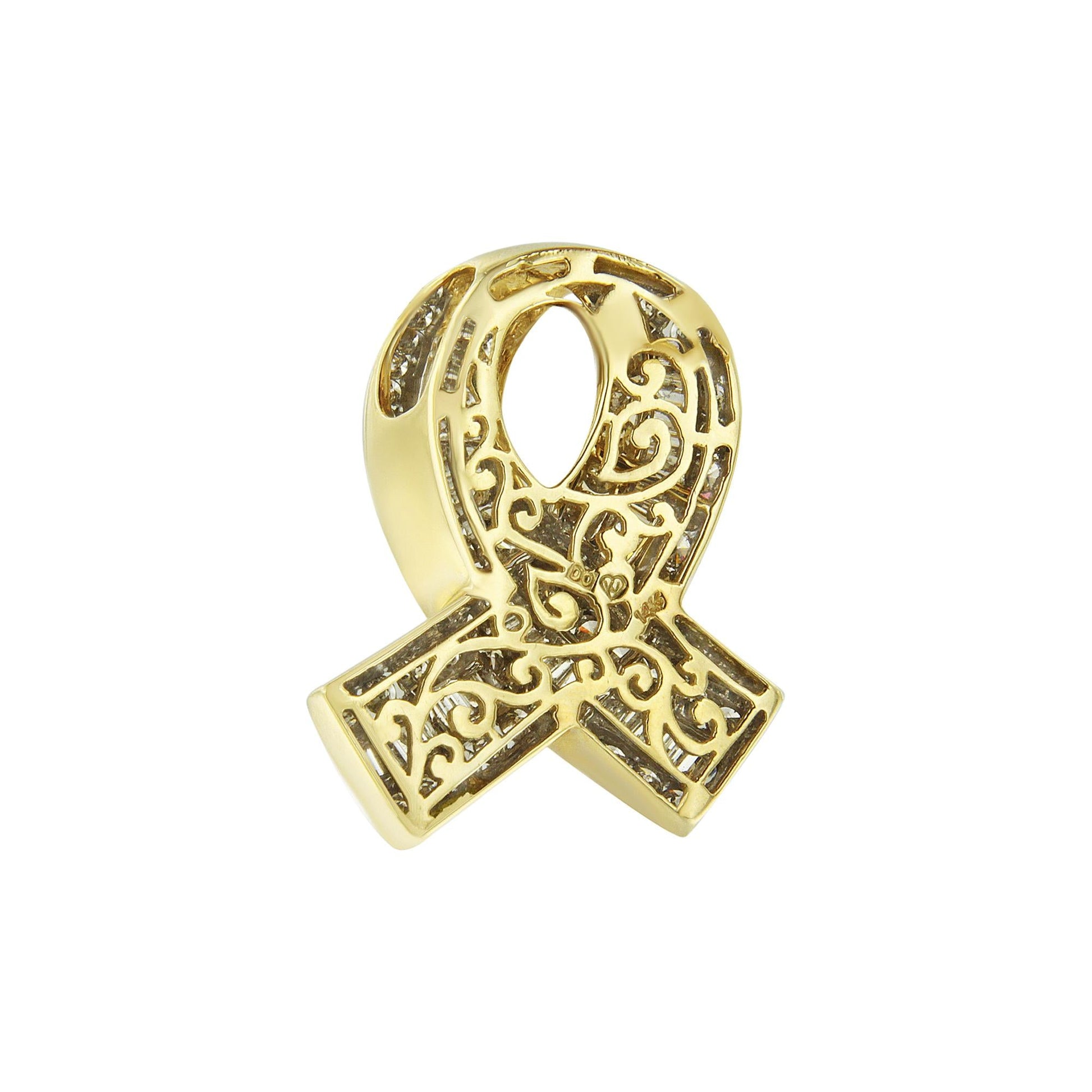 14K Yellow Gold 2 5/8 cttw Channel Set White Diamond Awareness Ribbon - The Sparkling Squirrels & Co. 