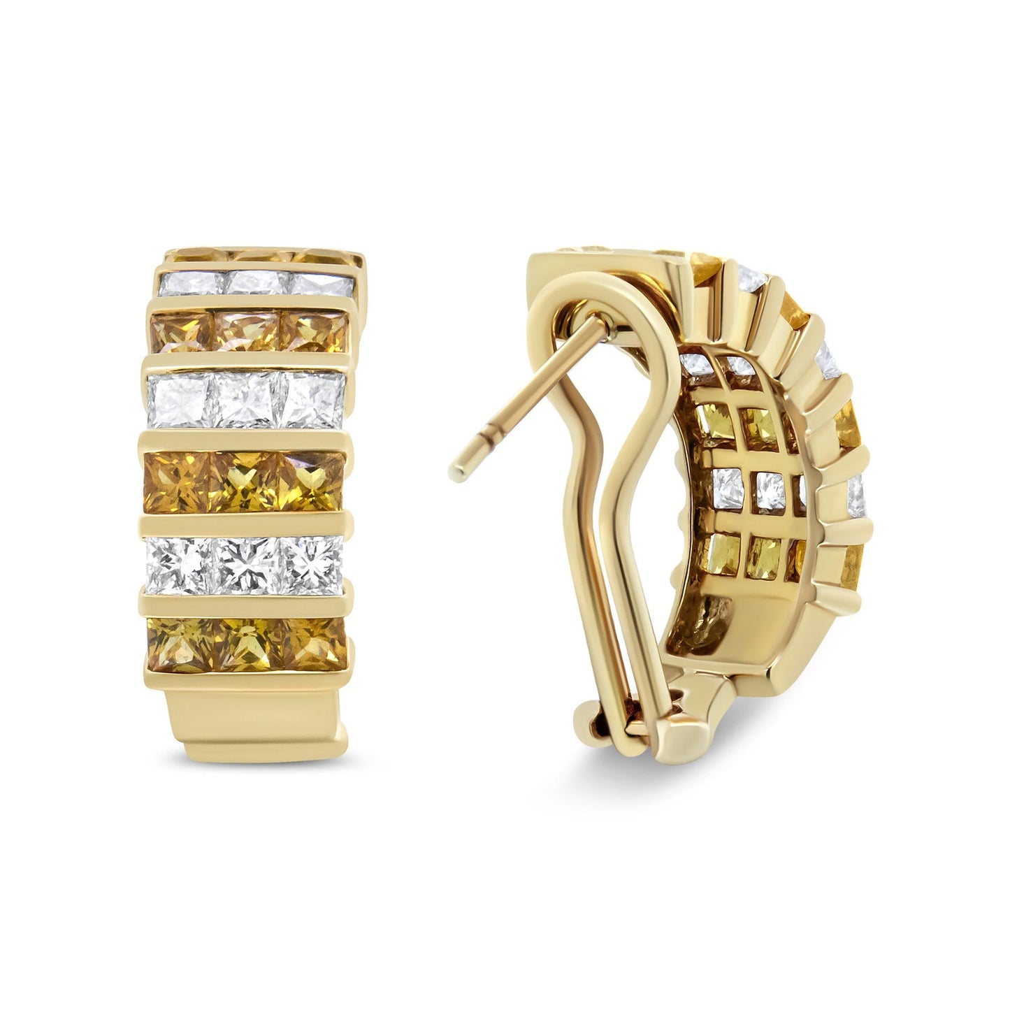 18K gul guld 1 3/4 Cttw usynligt sæt Princess Cut diamant og 2,5 mm gul safir Huggie Hoop øreringe (FG farve,