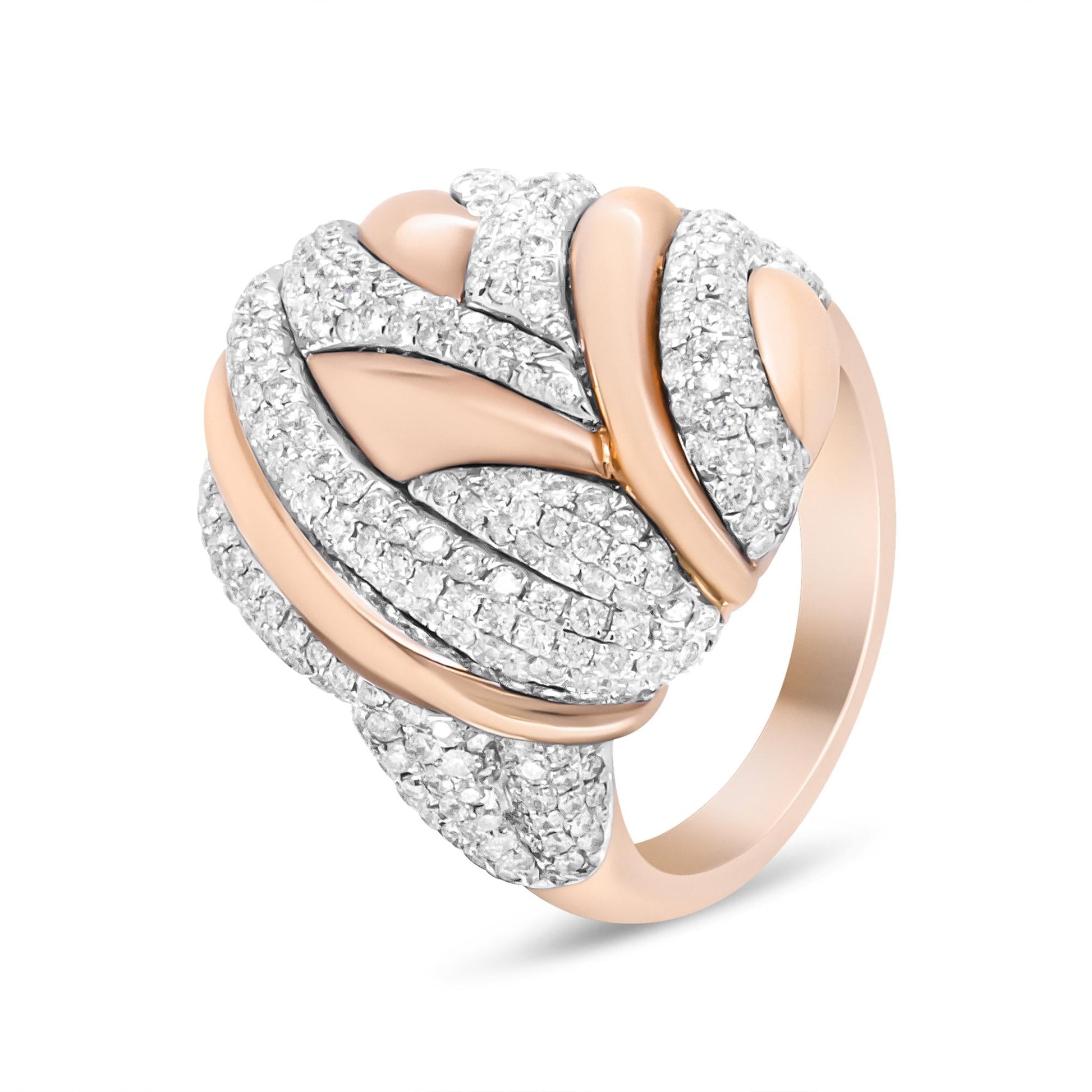 18K Rose and White Gold 1 7/8 Cttw Diamond and Gold Textured Dome Cock - The Sparkling Squirrels & Co. 