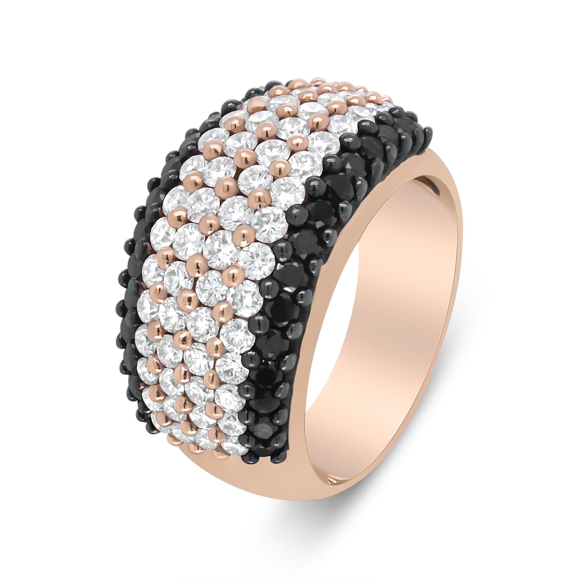 18K Rose Gold 2 1/5 Cttw Black and White Diamond 6 Row Band Ring (F-G - The Sparkling Squirrels & Co. 