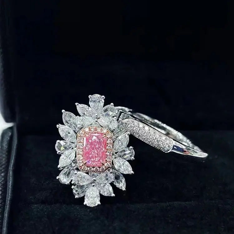 Natural Pink Diamond GIA Certified 18K Real Gold Women Luxury Rings - Image #3