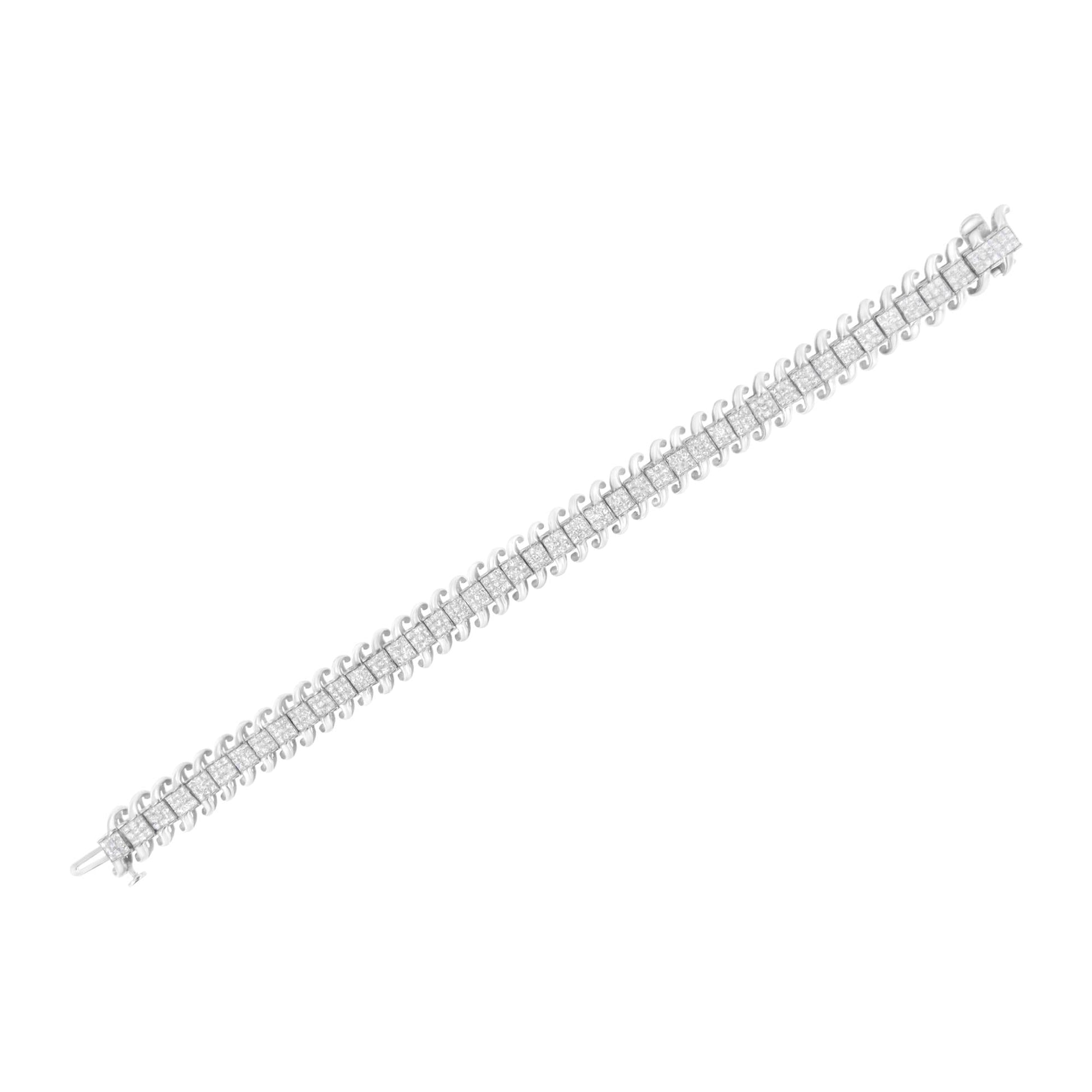 14K White Gold 5.0 Cttw Princess Cut Diamond 7" Invisible Set Wavy S-L - The Sparkling Squirrels & Co. 