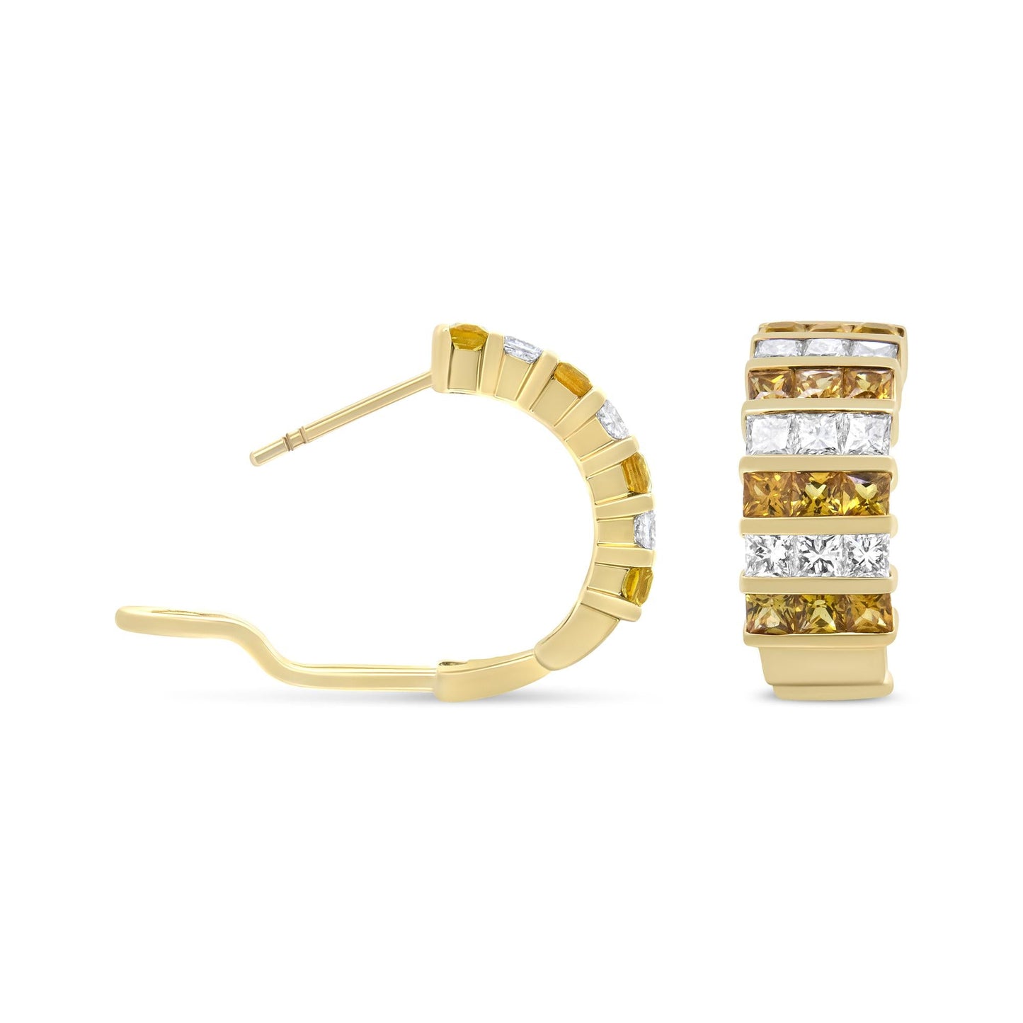 18K gul guld 1 3/4 Cttw usynligt sæt Princess Cut diamant og 2,5 mm gul safir Huggie Hoop øreringe (FG farve,