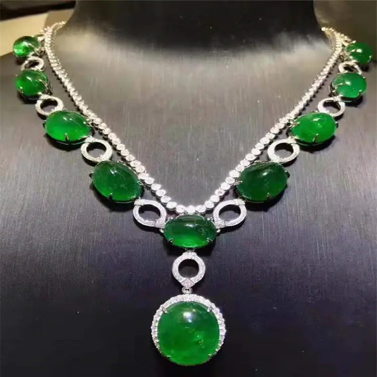 106.5 Vivid Green Natural Emerald Gem Stone Luxury Necklace Women - Image #7