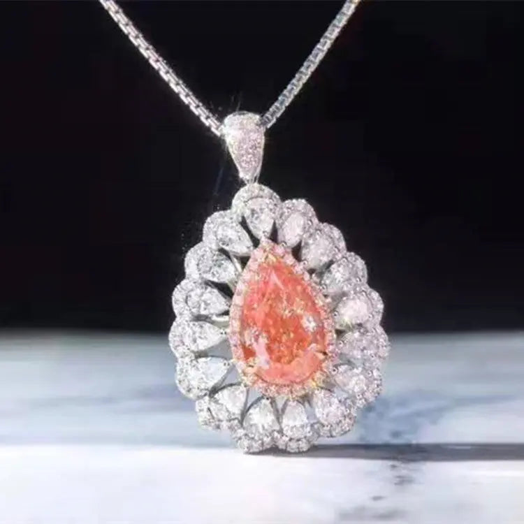 Wholesale Luxury 18k Real Gold Natural Diamond Jewelry 2.0ct Natural VS Pink Diamond Necklace Pendant Ring Dual Use - Image #4