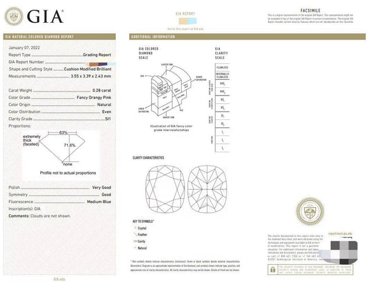 CZZL24 GIA Qualified Natural 0.28Ct Fancy Orangy Pink Diamonds SI1 Pendants Necklaces for Women Fine Jewelries