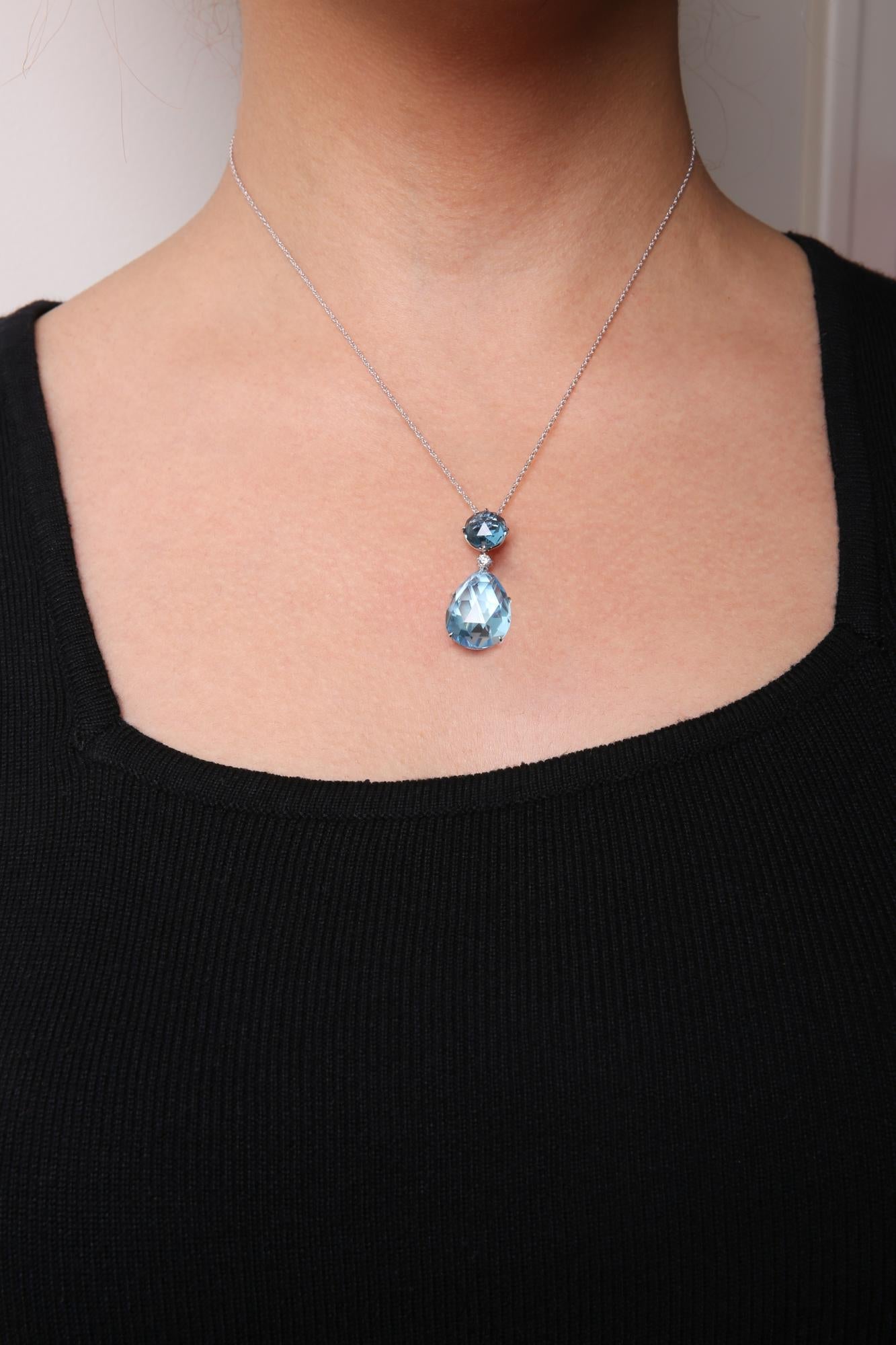 Blue Topaz and Pear Cut Sky Blue Topaz Dangle Drop 18" Pendant Necklace (