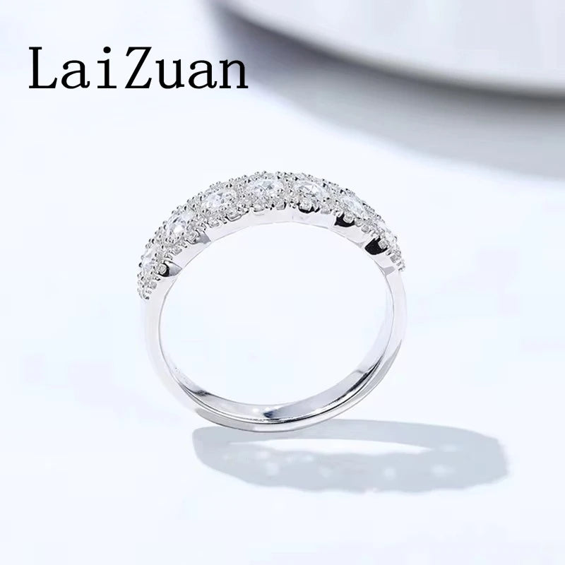 LaiZuan Solid 18k White Gold Rose Cut Natural Diamonds Ring Women Custom Diamond Band Women Luxurious Jewelry Trendy Design