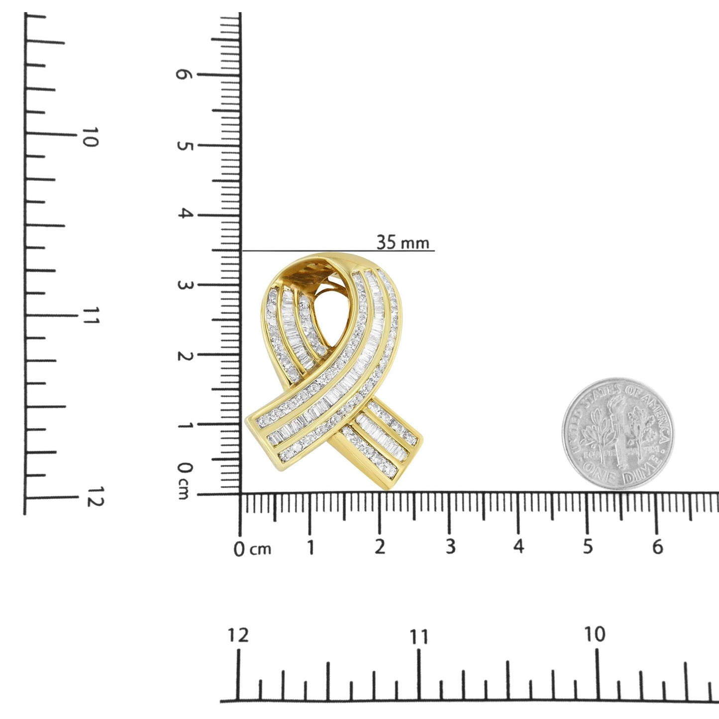 14K Yellow Gold 2 5/8 cttw Channel Set White Diamond Awareness Ribbon - The Sparkling Squirrels & Co. 