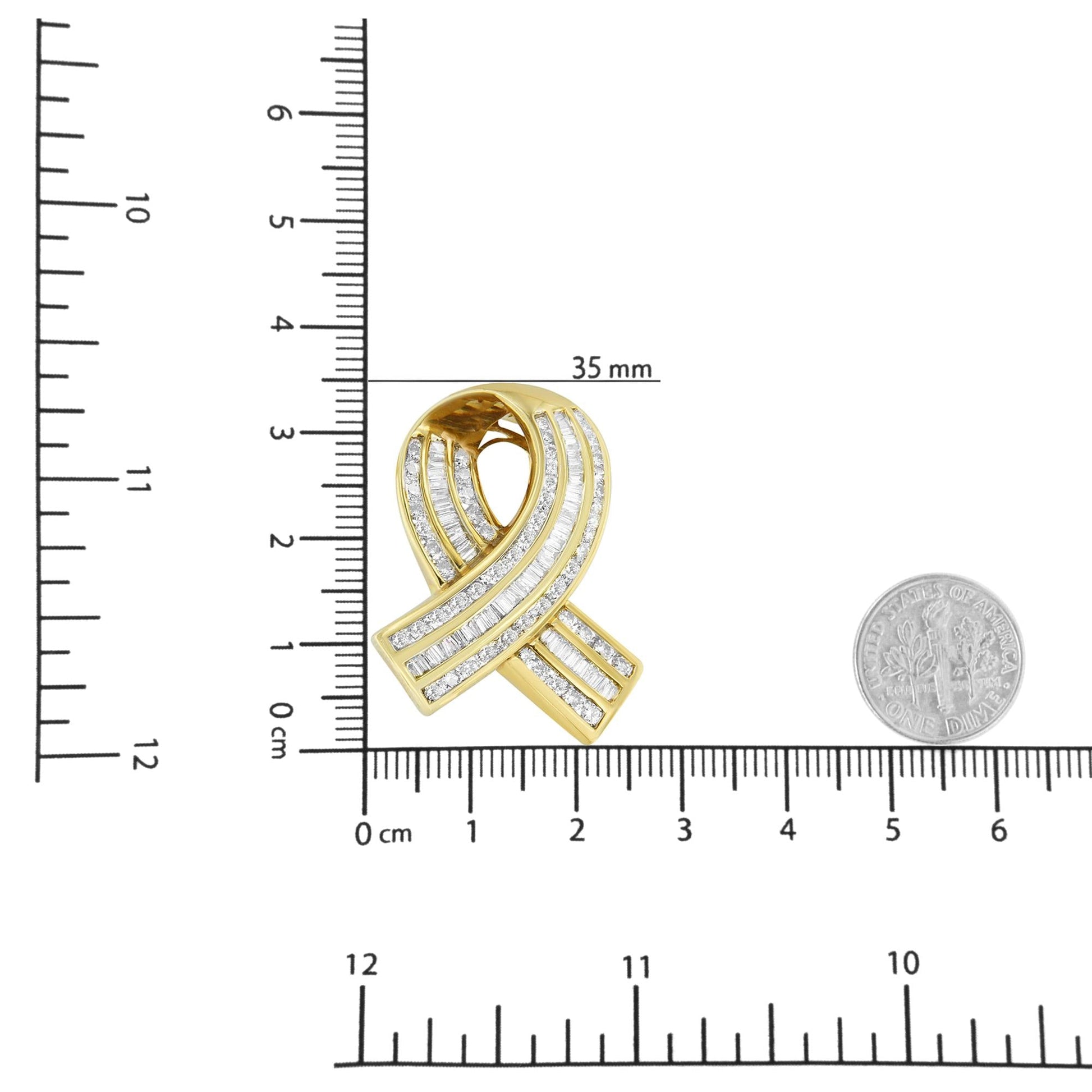 14K Yellow Gold 2 5/8 cttw Channel Set White Diamond Awareness Ribbon - The Sparkling Squirrels & Co. 