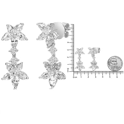 18k white gold marquise diamond floral dangle drop earrings with 6.0 cttw diamonds, E-F color, VS1-VS2 clarity