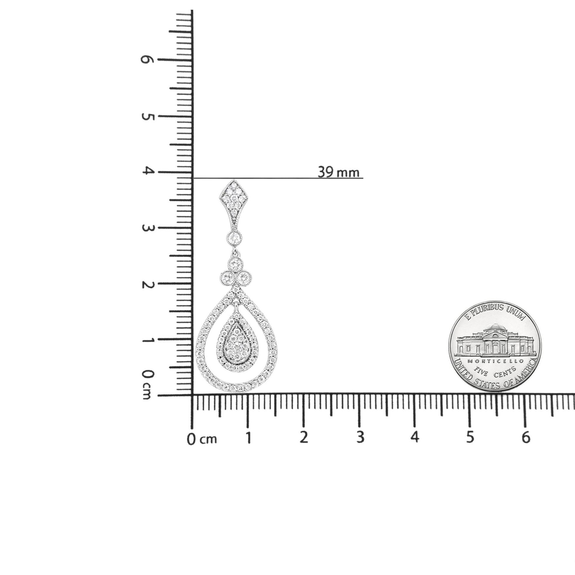 18K White Gold 1 1/4 Cttw Round Diamond Openwork Teardrop-Shaped Dangl - The Sparkling Squirrels & Co. 