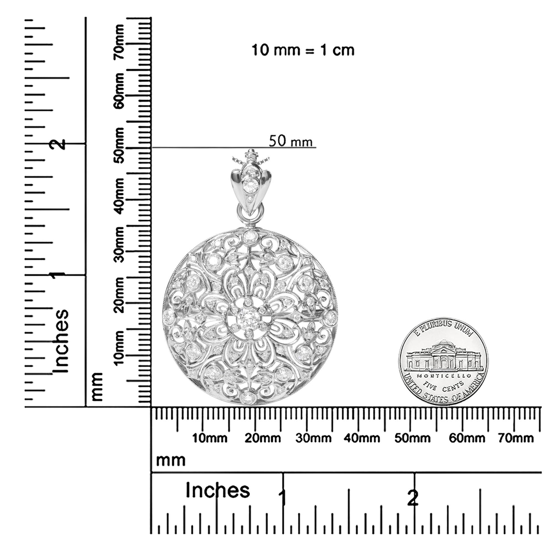 18K White Gold 1 5/6 Cttw Diamond Cluster Floral Filigree Brooch Pin a - The Sparkling Squirrels & Co. 