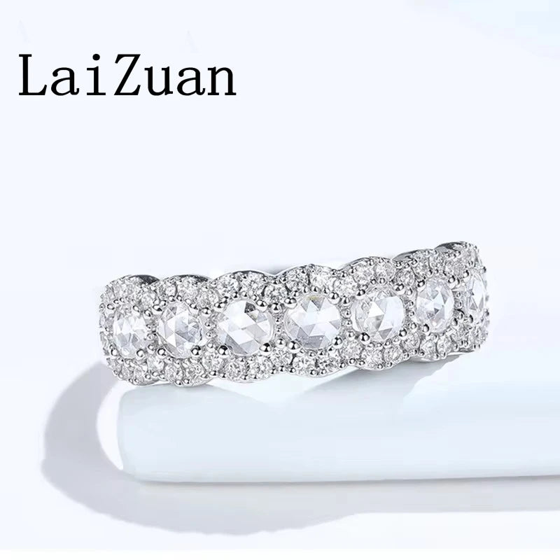 LaiZuan Solid 18k White Gold Rose Cut Natural Diamonds Ring Women Custom Diamond Band Women Luxurious Jewelry Trendy Design