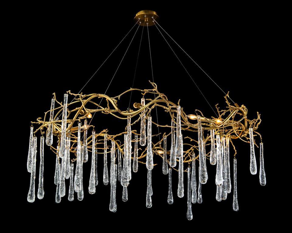 Brass and Glass Teardrop Eight-Light Chandelier - The Sparkling Squirrels & Co. 