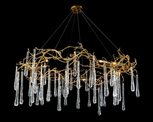 Brass and Glass Teardrop Eight-Light Chandelier - The Sparkling Squirrels & Co. 