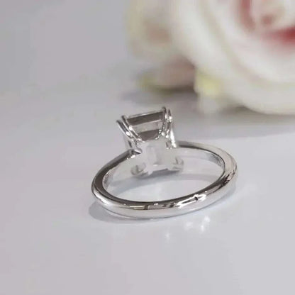Elegant silver ring with a large emerald-cut diamond solitaire, named Eternity Prism