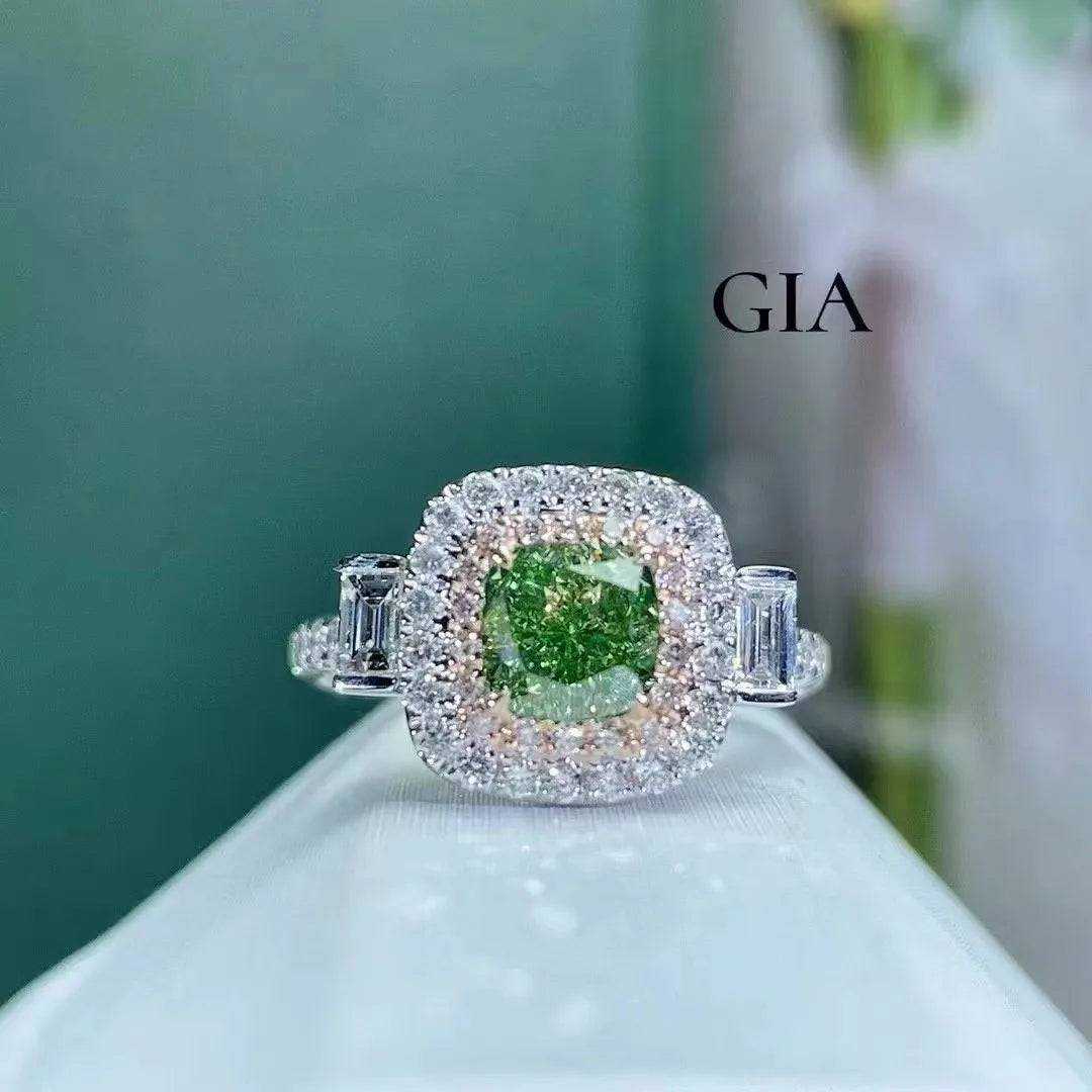 SGARIT Generous Jewelry 18k Gold GIA VS1 Cushion Cut 1.2ct Natural Fancy Brownish Greenish Yellow Diamond Ring - The Sparkling Squirrels & Co. 