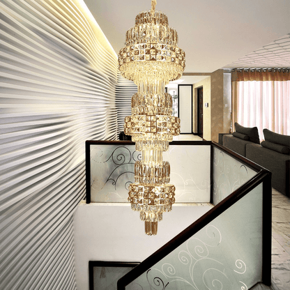 Elegant grand chandelier with cascading crystals and golden filigree, inspired by mythic legends and celestial themes, named Celestial Crown of Eärendil™