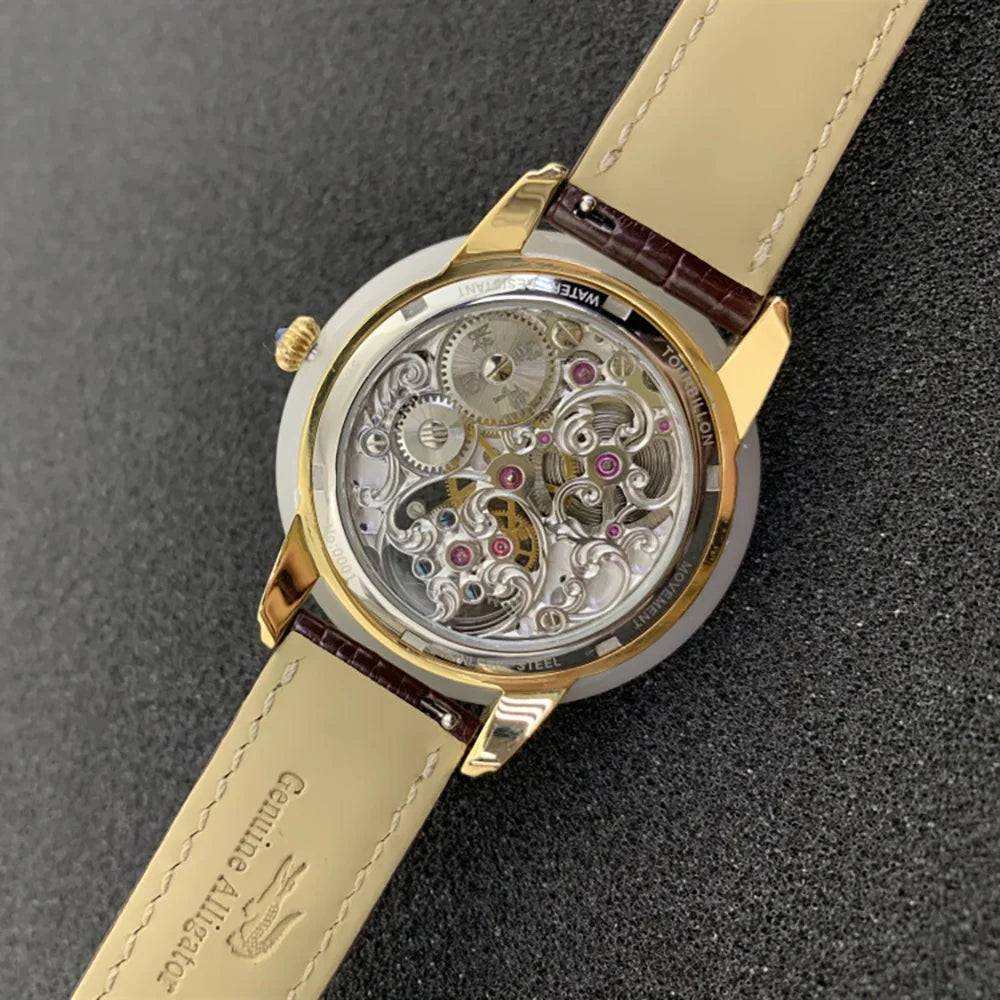 Luxury Diamond Jade Sports Stainless Steel Waterproof Skeleton Mechanical Automatic Watch - The Sparkling Squirrels & Co. 