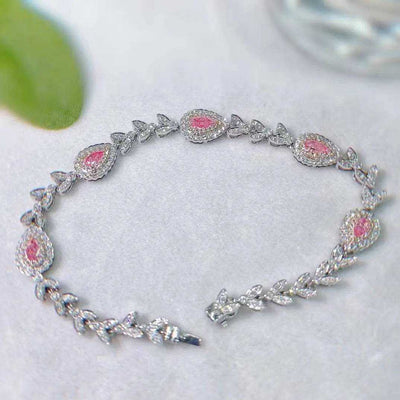 SGARIT Jewelry 18K Gold Bracelet Real Diamond 1CT VS Pear Cut Fancy Pink Natural Diamond White Gold Cute Chain Bracelet for Girl - The Sparkling Squirrels & Co. 