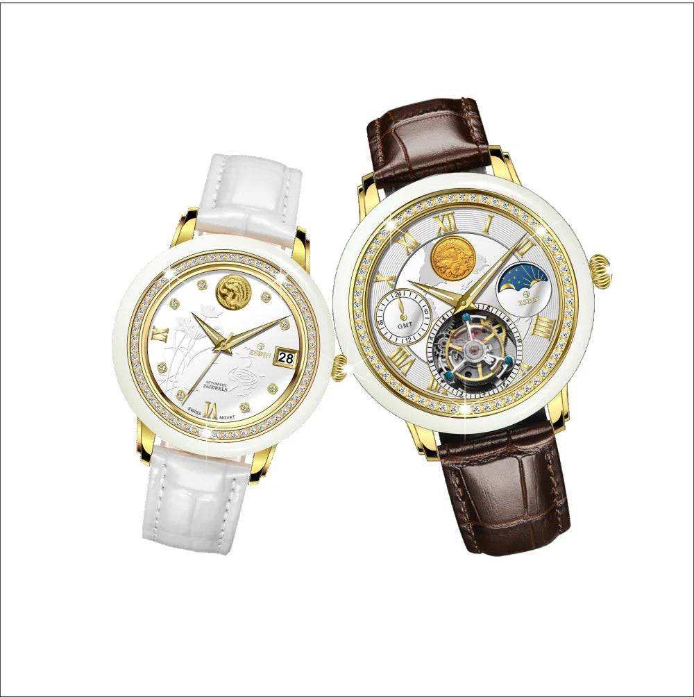 Luxury Diamond Jade Sports Stainless Steel Waterproof Skeleton Mechanical Automatic Watch - The Sparkling Squirrels & Co. 