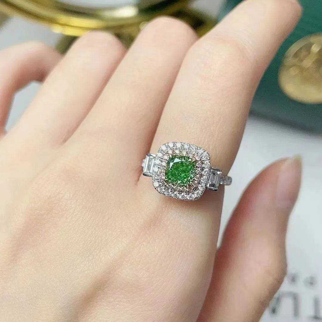 SGARIT Generous Jewelry 18k Gold GIA VS1 Cushion Cut 1.2ct Natural Fancy Brownish Greenish Yellow Diamond Ring - The Sparkling Squirrels & Co. 