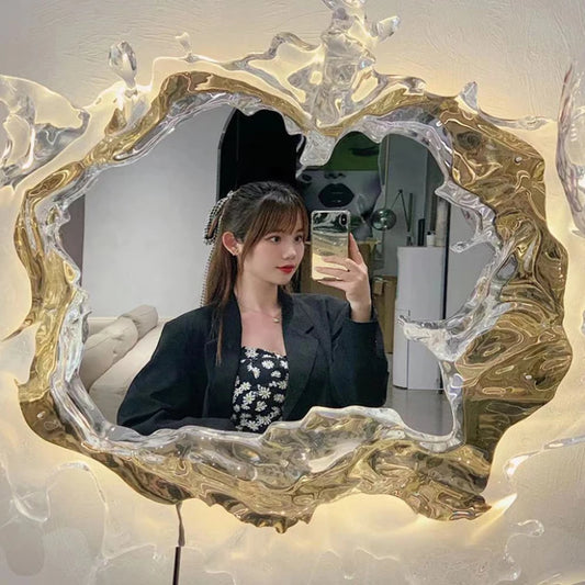 Crystal Crush Heart Shaped Silver Mirror for Wall Decoration Frameless Mirror Acrylic Diamond Led Mirror Splash Art