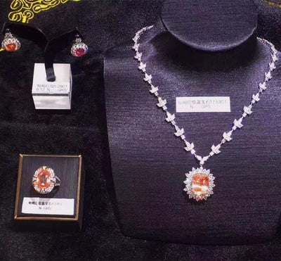Sri Lanka Natural Unheated Padparadscha Sapphire 18k Gold Jewelry Set - The Sparkling Squirrels & Co. 