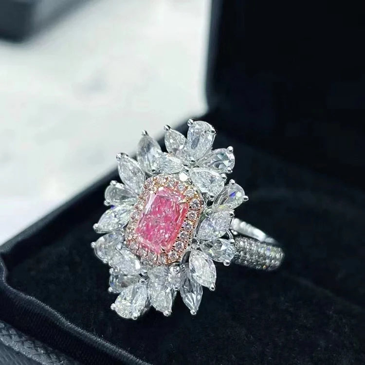 Naturlig rosa diamant GIA-sertifisert 18K ekte gull kvinner luksusringer