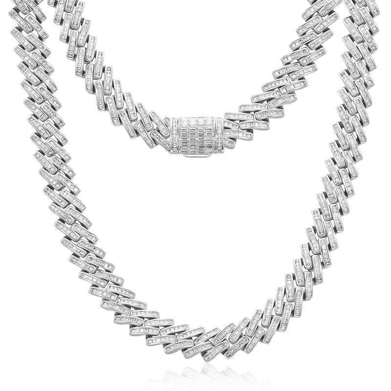 Sterling Silber Baguette Moissanit Diamant Kubanische Gliederkette Halskette