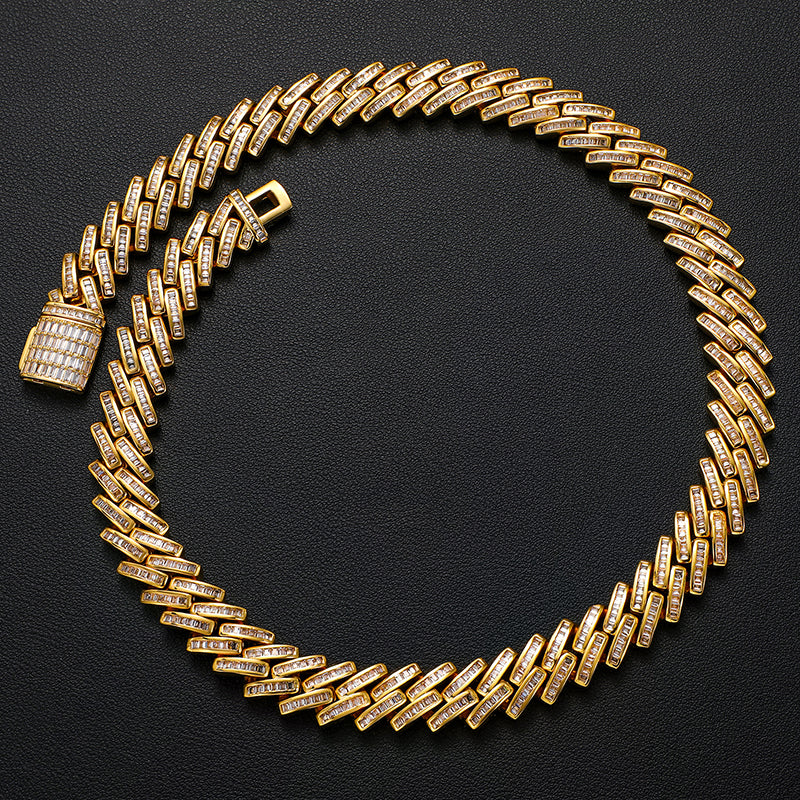 Κολιέ με ασημένια μπαγκέτα Moissanite Diamond Cuban Link Chain κολιέ