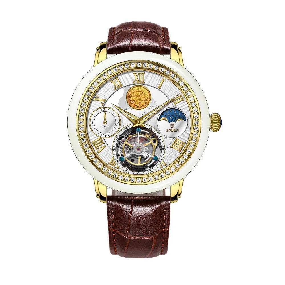 Luxury Diamond Jade Sports Stainless Steel Waterproof Skeleton Mechanical Automatic Watch - The Sparkling Squirrels & Co. 