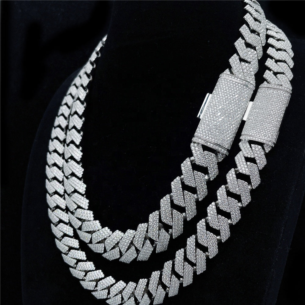 S925 Silver VVS Moissanite Diamond 18mm Iced Cuban Link Chain Hip Hop Jewelry