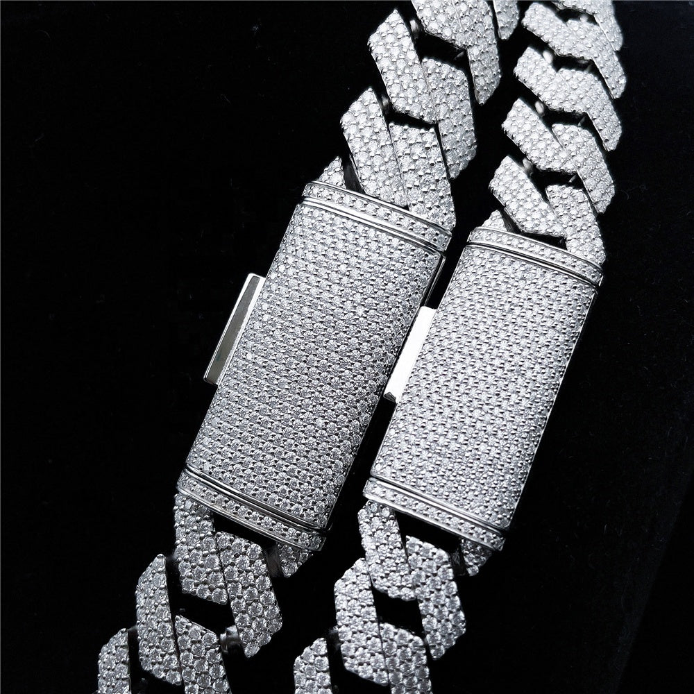 S925 Silber VVS Moissanit Diamant 18mm Iced Cuban Link Kette Hip Hop Schmuck