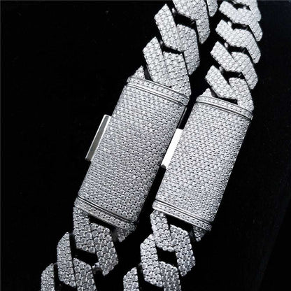 S925 silver Cuban link chain encrusted with VVS moissanite diamonds sparkling with icy brilliance