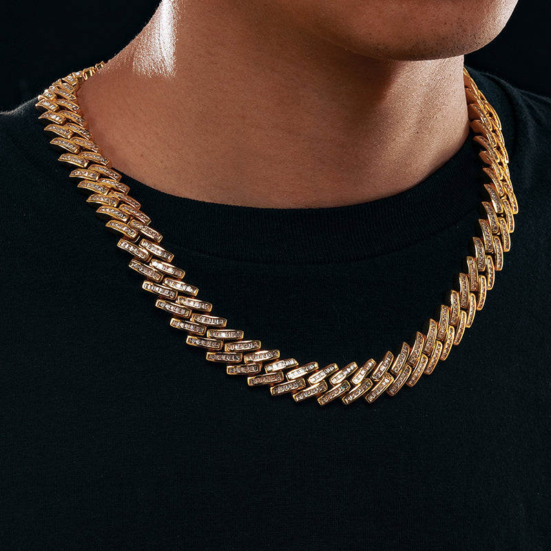 Κολιέ με ασημένια μπαγκέτα Moissanite Diamond Cuban Link Chain κολιέ