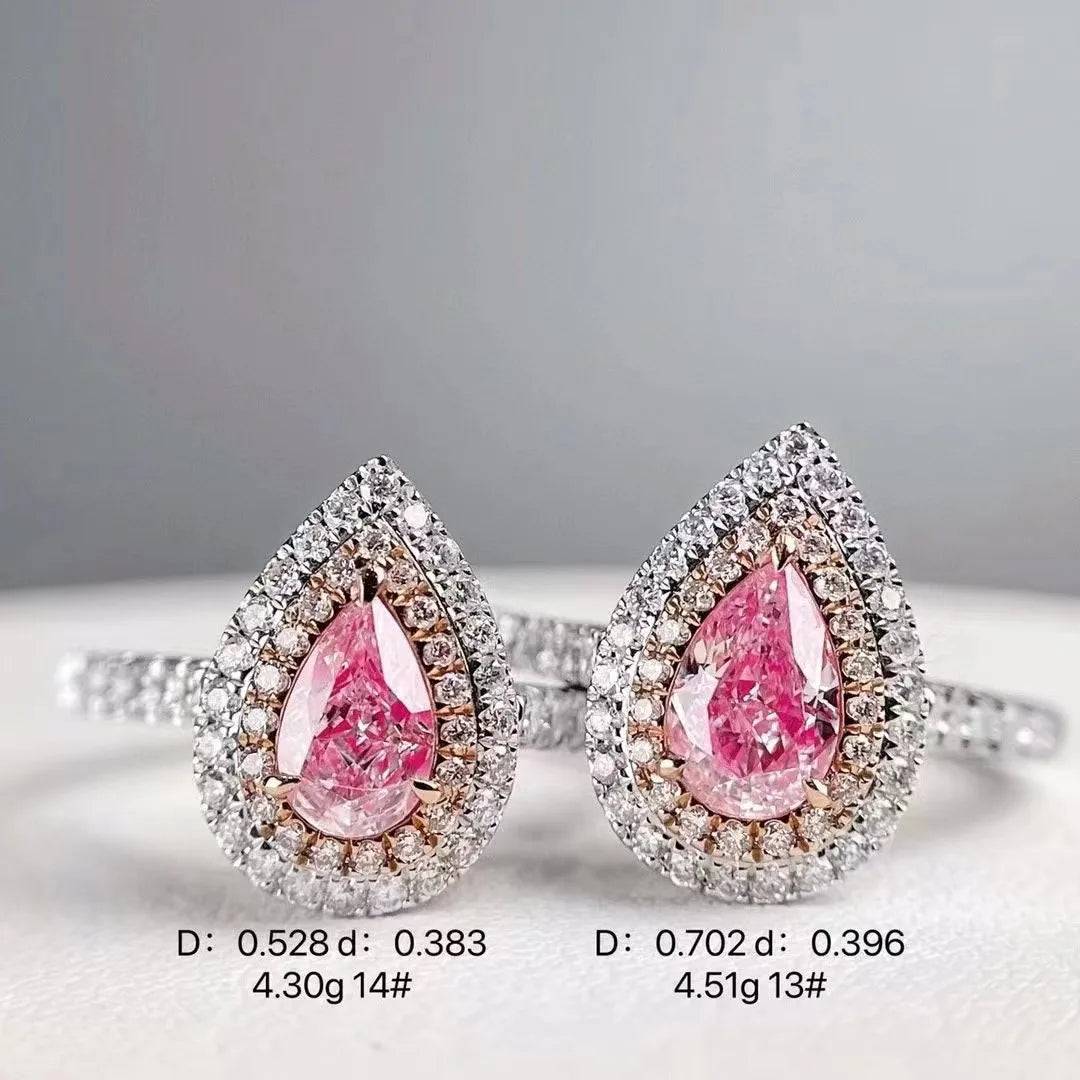 SGARIT Trendy Jewelry Double Halo Real Diamond Ring Jewellery Manufacturer 18K White Gold Pear Cut Nautral Pink Diamond Ring