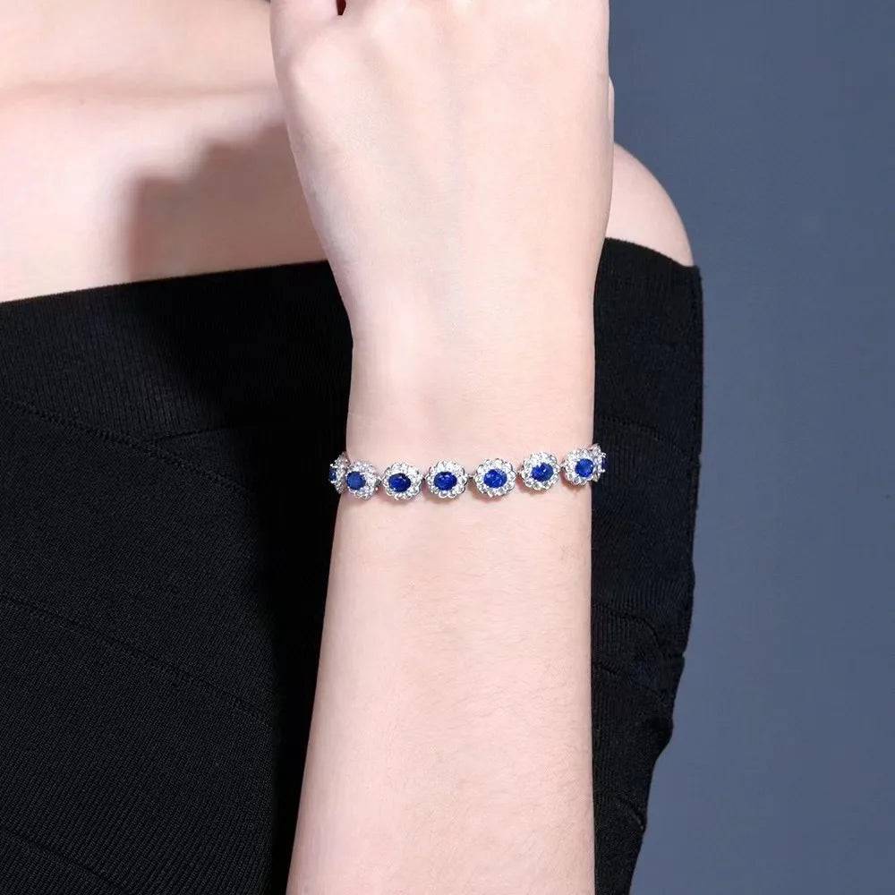 SGARIT Wholesale Jewelry 18K White Gold 3.85CT Total Sri Lanka Natural Blue Sapphire Bracelet With Diamond Sapphire Bracelet
