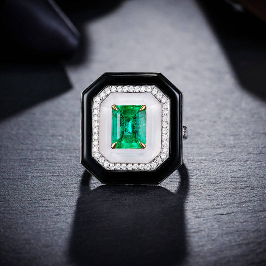 Natural Emerald With Diamond New Design Stone Fashion 18k Gold Jewelry Rings Women & Men