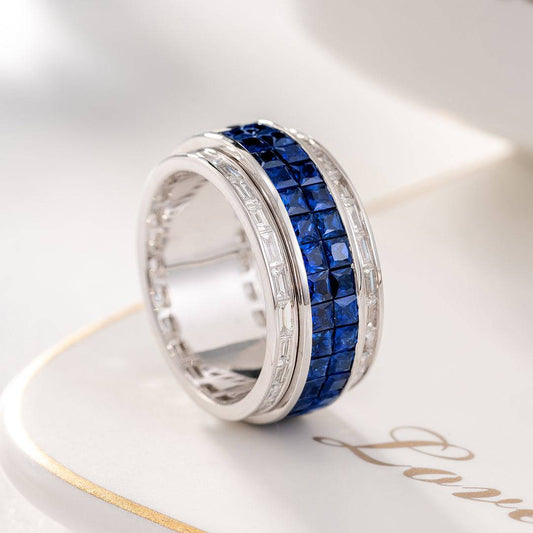 Luxury Natural Blue Sapphire With Diamond Ring Fashion Jewellery Real 18k Gold  Ring Women & Men