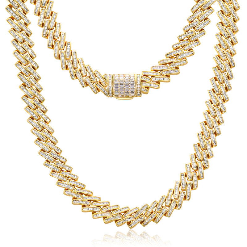 Κολιέ με ασημένια μπαγκέτα Moissanite Diamond Cuban Link Chain κολιέ