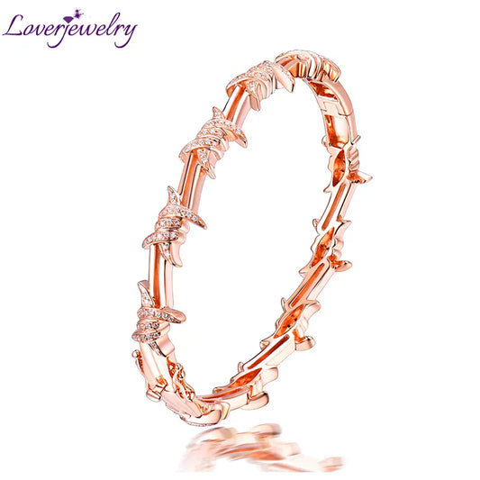 LOVERJEWELRY Diamonds Bangles Lady Wedding SI Genuine Diamonds Real 18Kt Rose Gold Bracelets for Women Luxury Lewels 2024