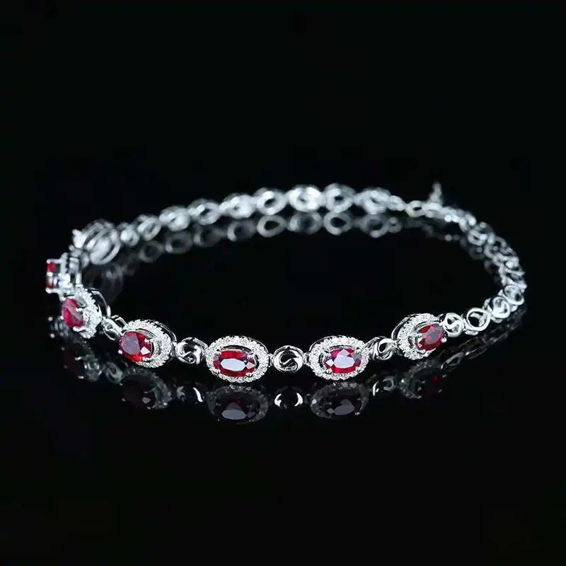 SGARIT 18K White Gold Vintage Ruby & Diamond Bracelet – 2.45CT (GRC Certified)