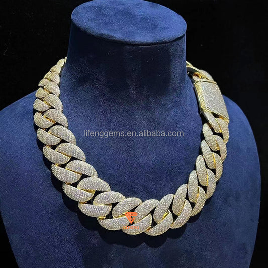Hip-Hop 6-Row 23mm Dual-Tone Gold Plated Moissanite Cuban Chain