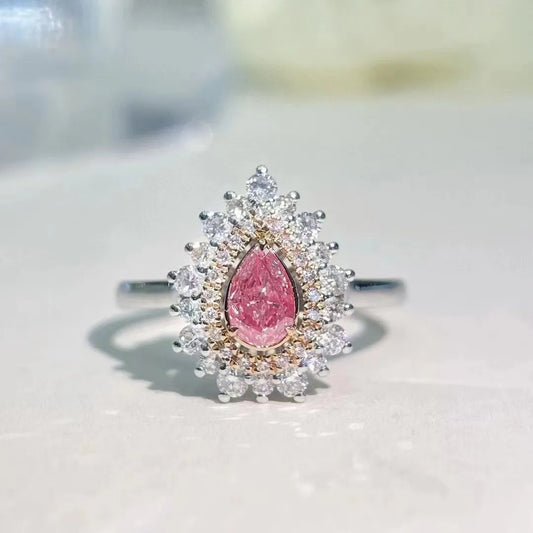 Fancy Pink Diamond Engagement Ring – 18K White Gold, Double Floral Halo (SGARIT)